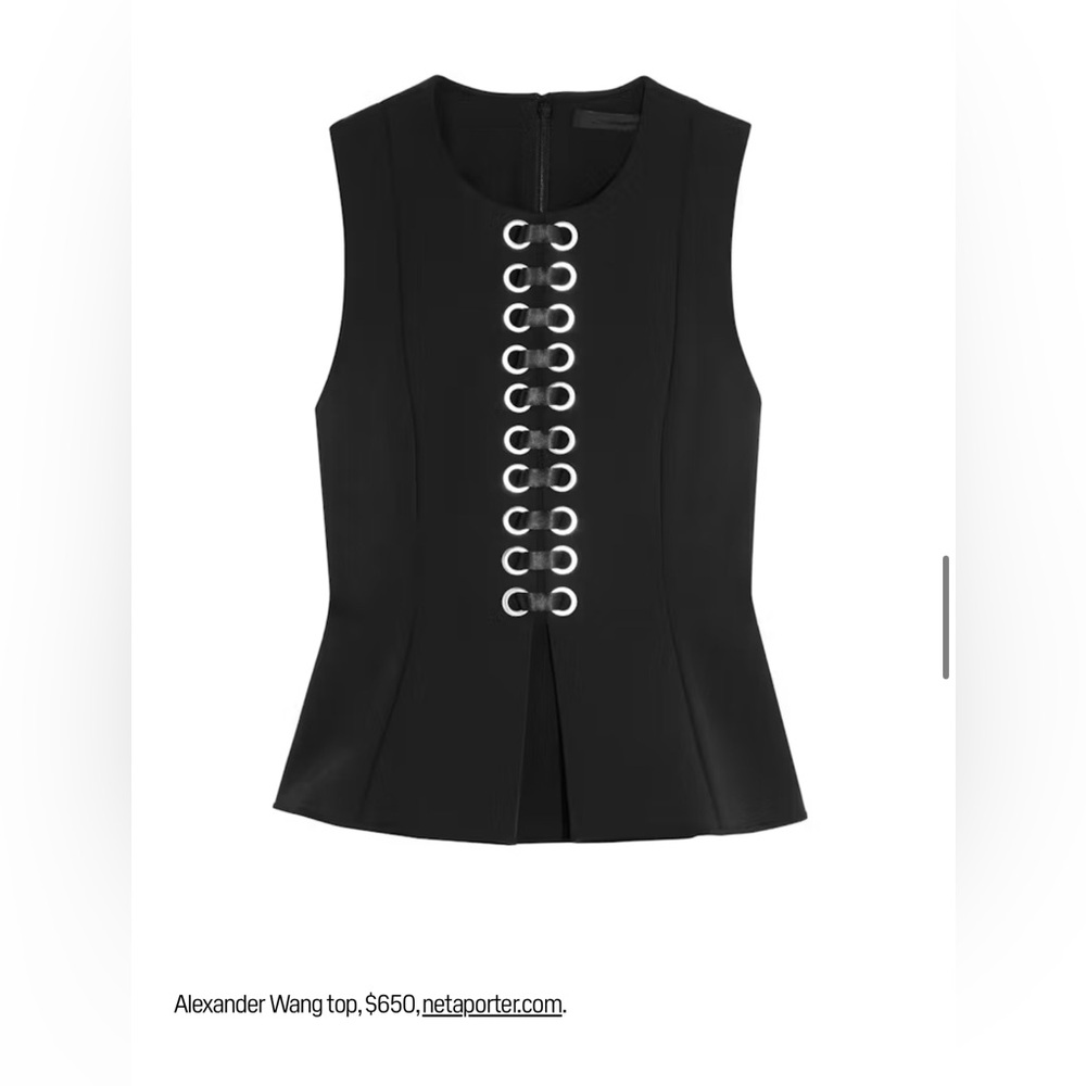 Alexander Wang Eyelet-embellished stretch-crepe peplum top. Size 6